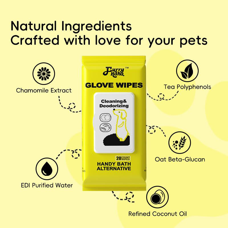 Natural Ingredients PRO Pet Grooming Wipes - Bathing & Deodorizing No-Rinse Solution for Dogs & Cats, Extra Thick Glove-Fit Design, Eco-Friendly, Alcohol-Free, Hypoallergenic, 20-Count Pack