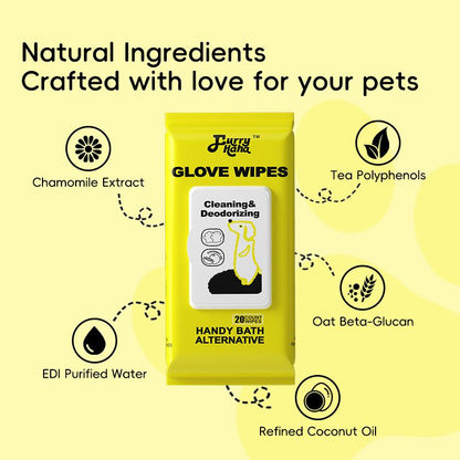Natural Ingredients PRO Pet Grooming Wipes - Bathing & Deodorizing No-Rinse Solution for Dogs & Cats, Extra Thick Glove-Fit Design, Eco-Friendly, Alcohol-Free, Hypoallergenic, 20-Count Pack