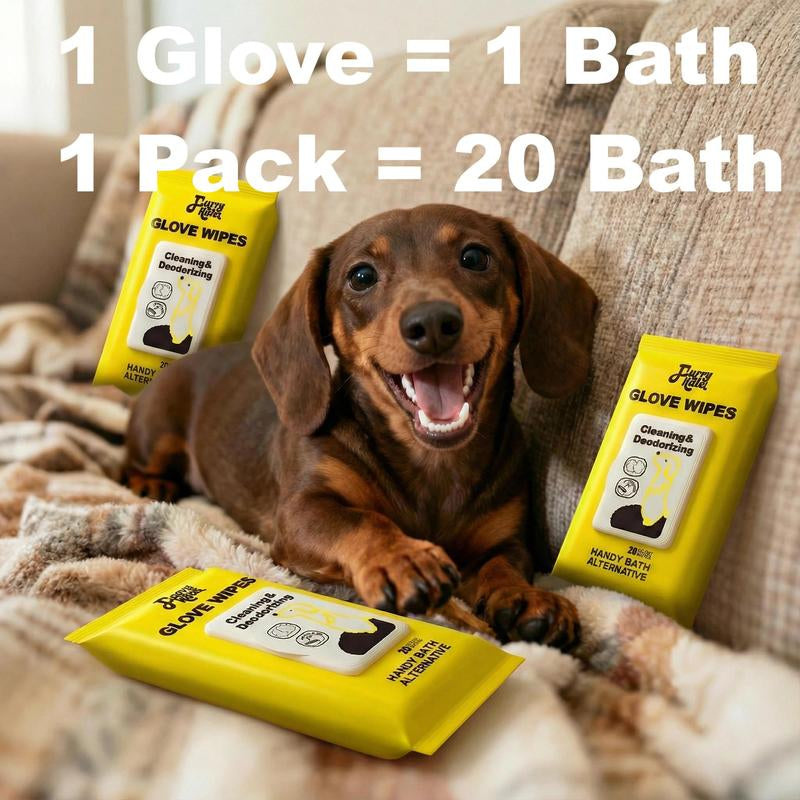 Natural Ingredients PRO Pet Grooming Wipes - Bathing & Deodorizing No-Rinse Solution for Dogs & Cats, Extra Thick Glove-Fit Design, Eco-Friendly, Alcohol-Free, Hypoallergenic, 20-Count Pack